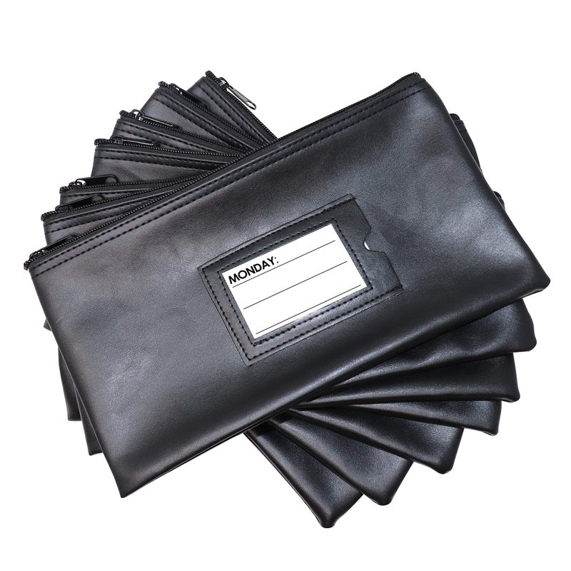 Nadex 7 Days Bank Deposit Cash and Coin Pouches with Zipper Closure, Each Money Bag with Blank Card and Card for Each Day of the Week, Black - Image 2